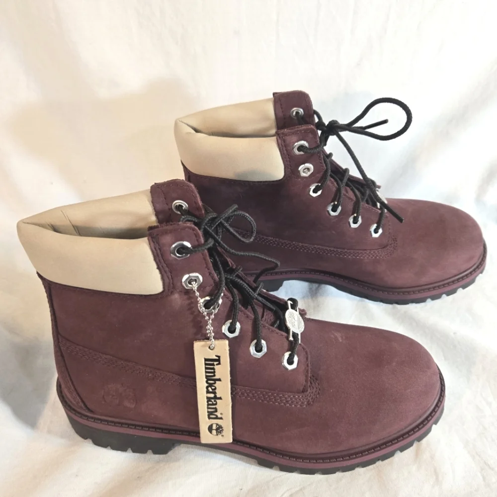 Timberland Men's Size 6.5 Burgundy Suede 6-Inch Premium Waterproof Boots New